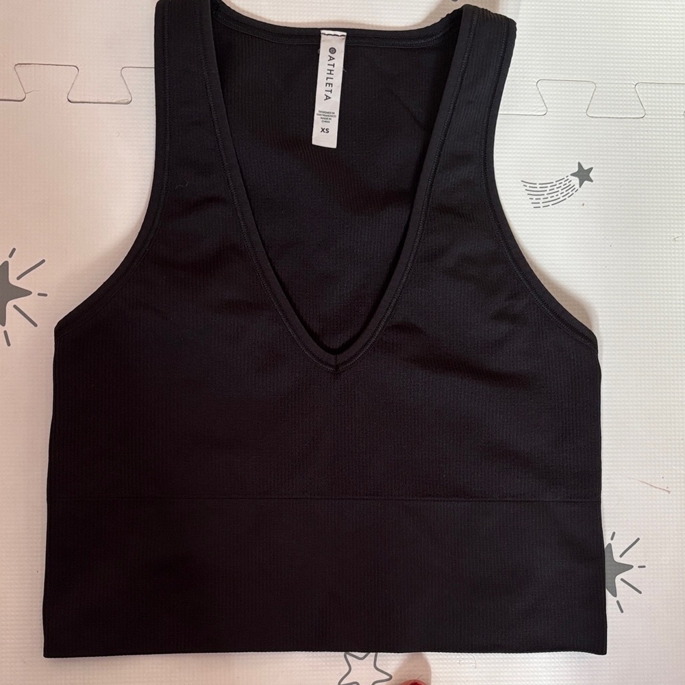 ❤️Athleta Aurora Seamless Black Ribbed Crop Top Size XS